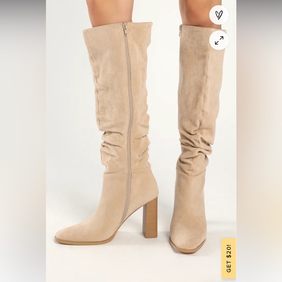 Lulus Shoes - Lulu’s Glampy Light Nude Suede Square Toe Knee High Boots Sz 6